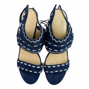 Ivanka Trump Navy Suede Lace-Up Sandals with White Stitching